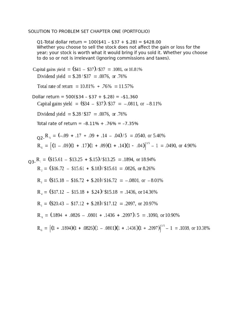 Solution To Problem Set Chapter One (Q1-3) | PDF | Business | Finance ...