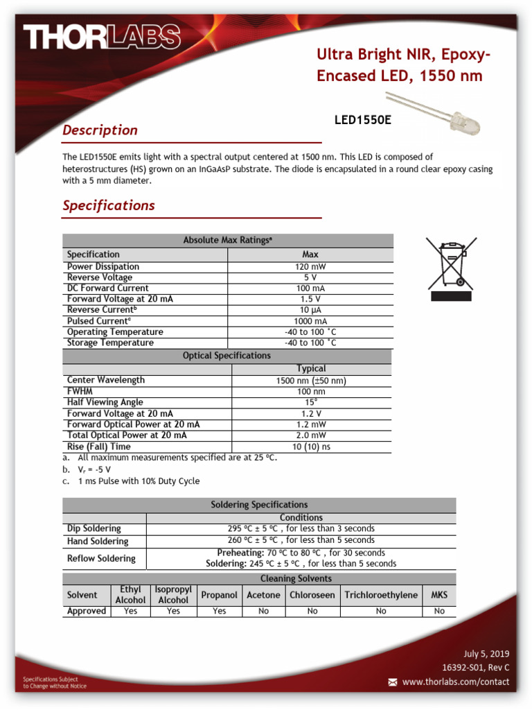 LED1550E-SpecSheet | PDF | Light Emitting Diode | Electrostatic Discharge