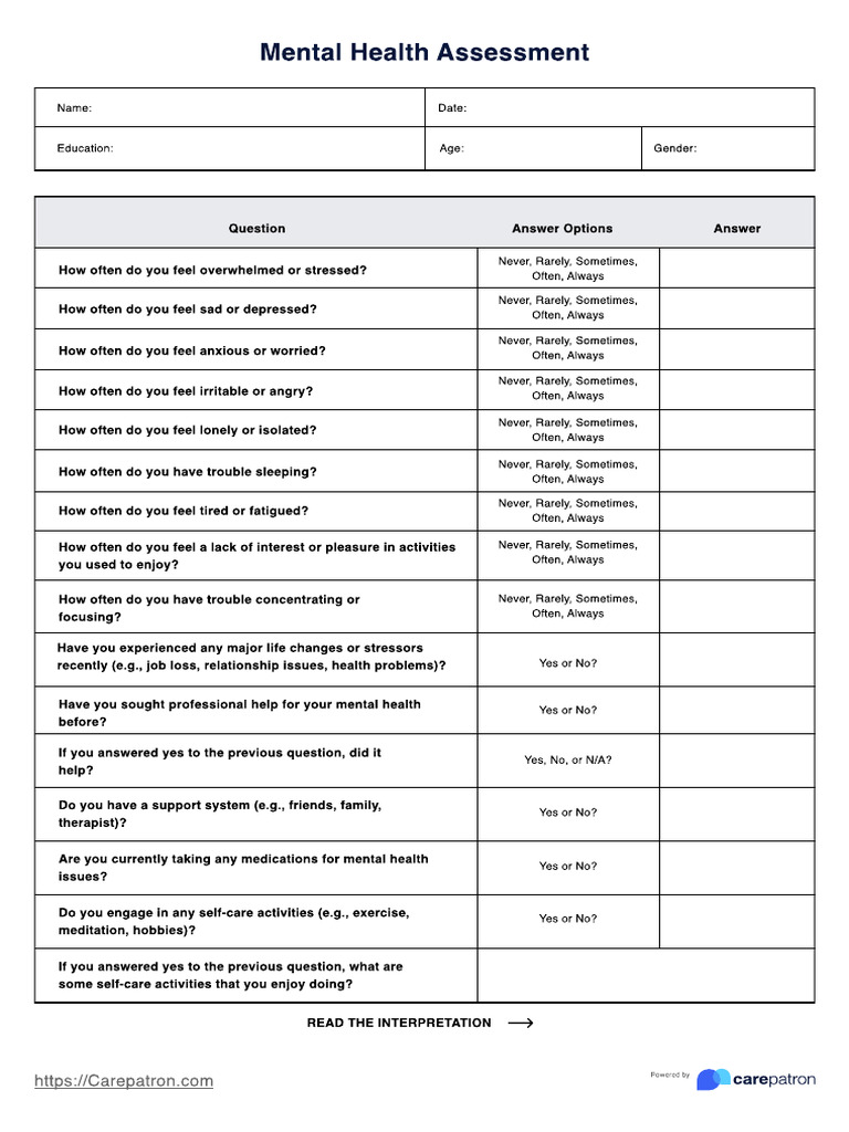 Mental Health Assessment PDF | PDF | Mental Health | Mental Disorder