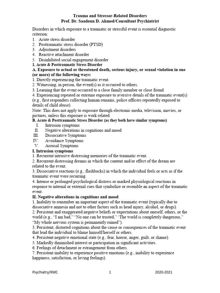 Trauma and Stressor-Related Disorders | PDF | Psychological Trauma ...