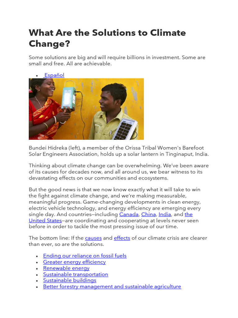 What Are The Solutions To Climate Change | PDF | Climate Change ...