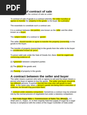 Definition of contract of sale