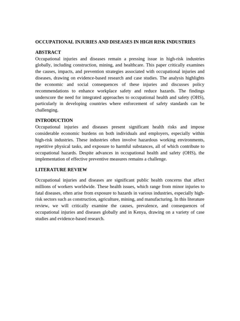 Occupational Injuries and Diseases in High Risk Industries | PDF ...