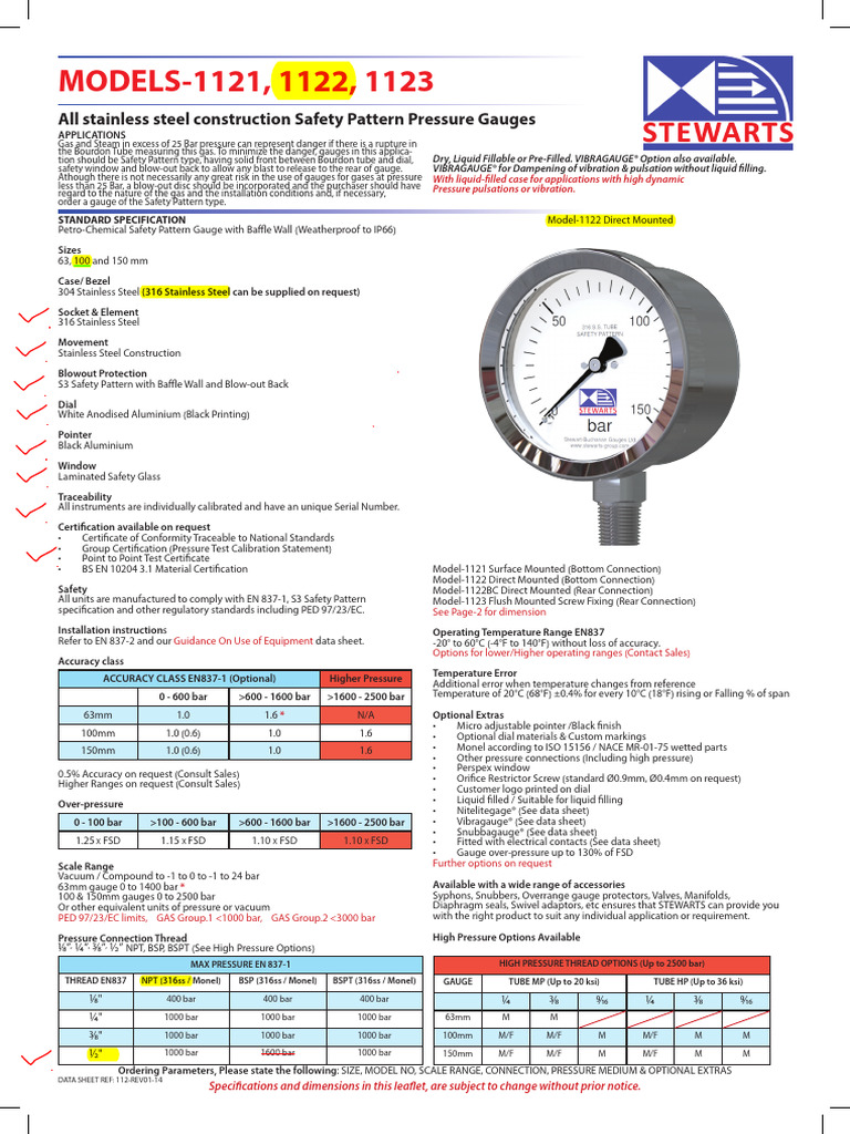 Model 112 Series Pressure Gauge | PDF | Pressure Measurement | Calibration