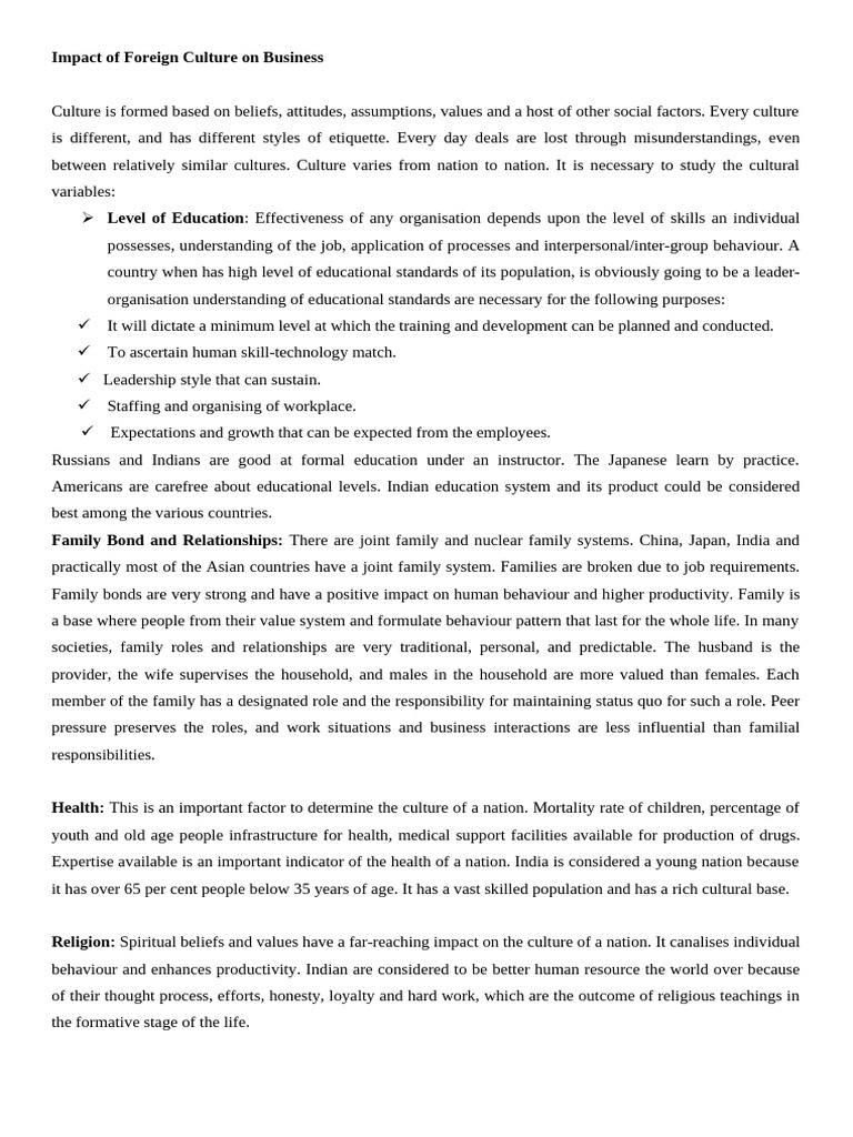 Impact of Culture On Business | PDF | Social Psychology | Economies