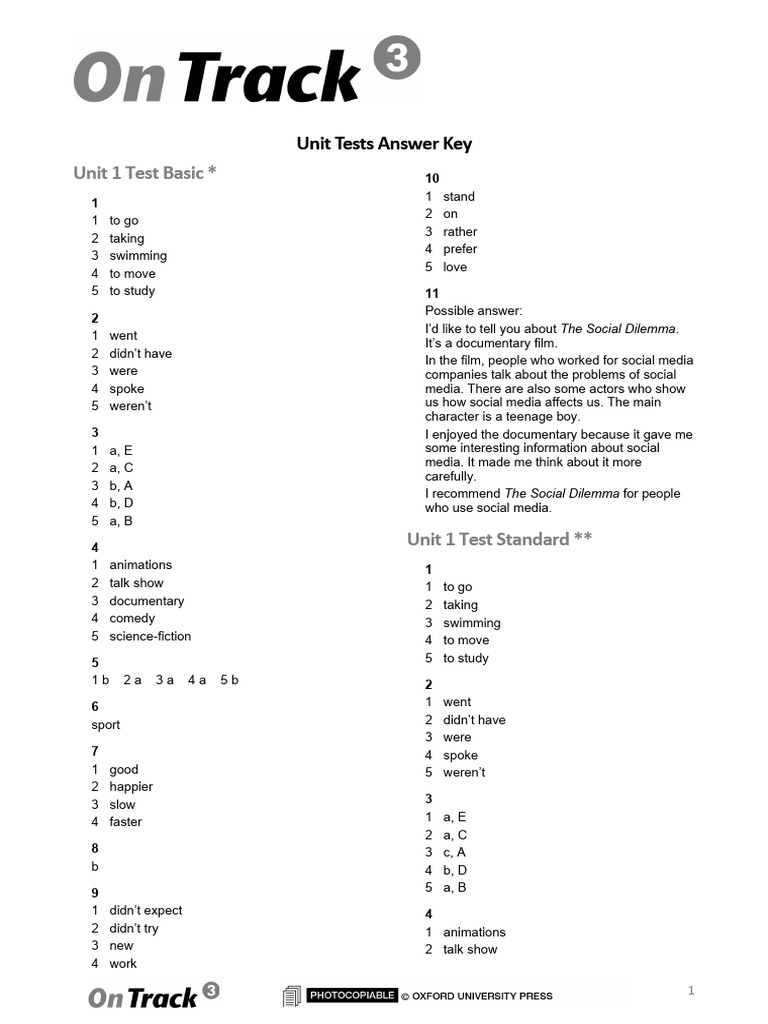 Unit Tests Answer Key Summary | PDF