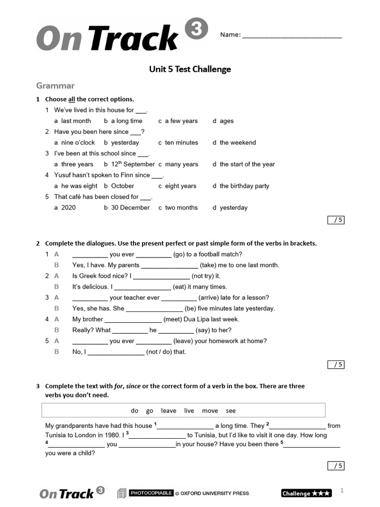 Unit 5 Grammar and Vocabulary Test | PDF