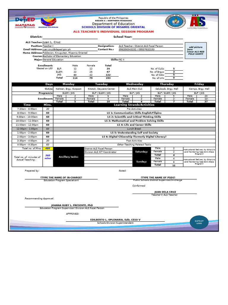 ALS Teacher's Session Program 2023-2024 | PDF | Learning