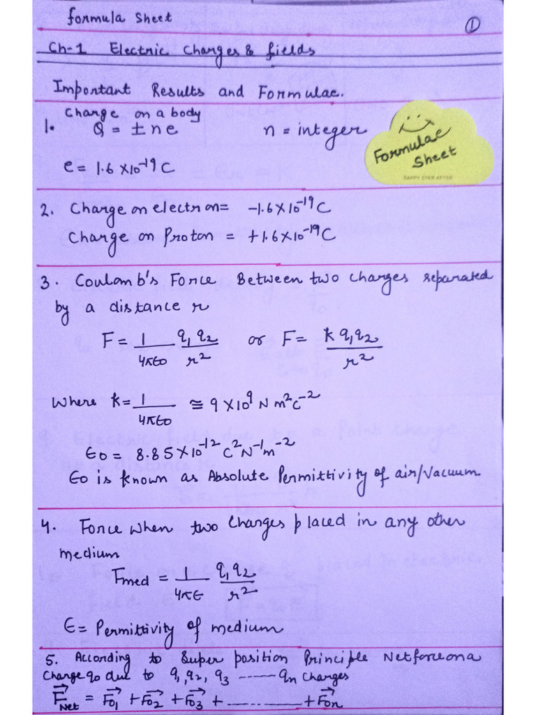 Formula Sheet Ch-1 10+2 | PDF