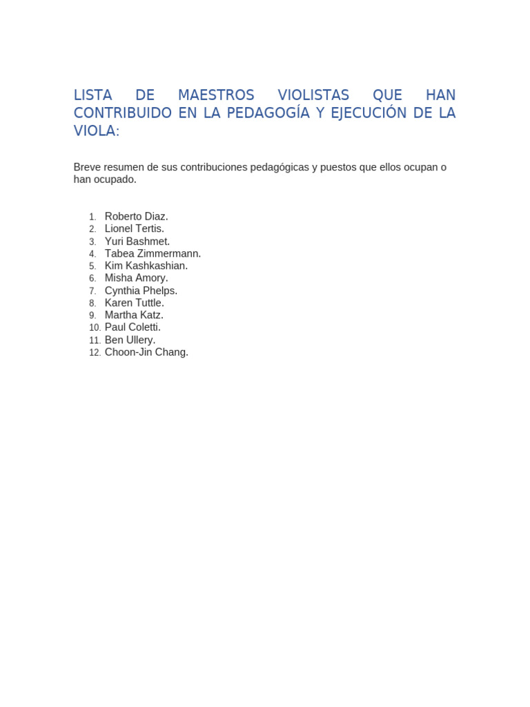 Músicos Biografías y Trabajos de Maestros Violistas 2024 | PDF | Música ...