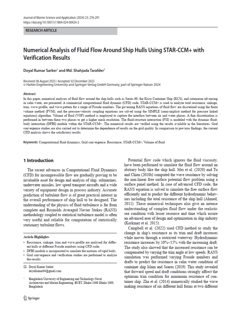 Fluid Flow Analysis of Ship Hulls | PDF | Computational Fluid Dynamics ...