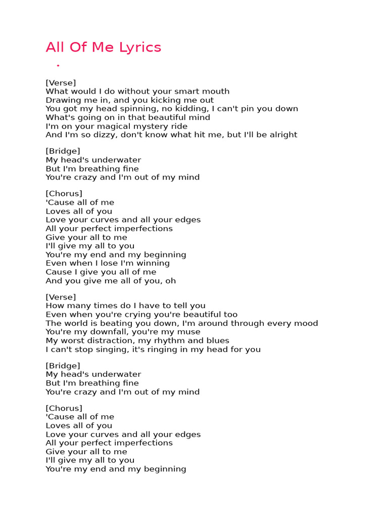 All of me lyrics pdf language arts discipline art
