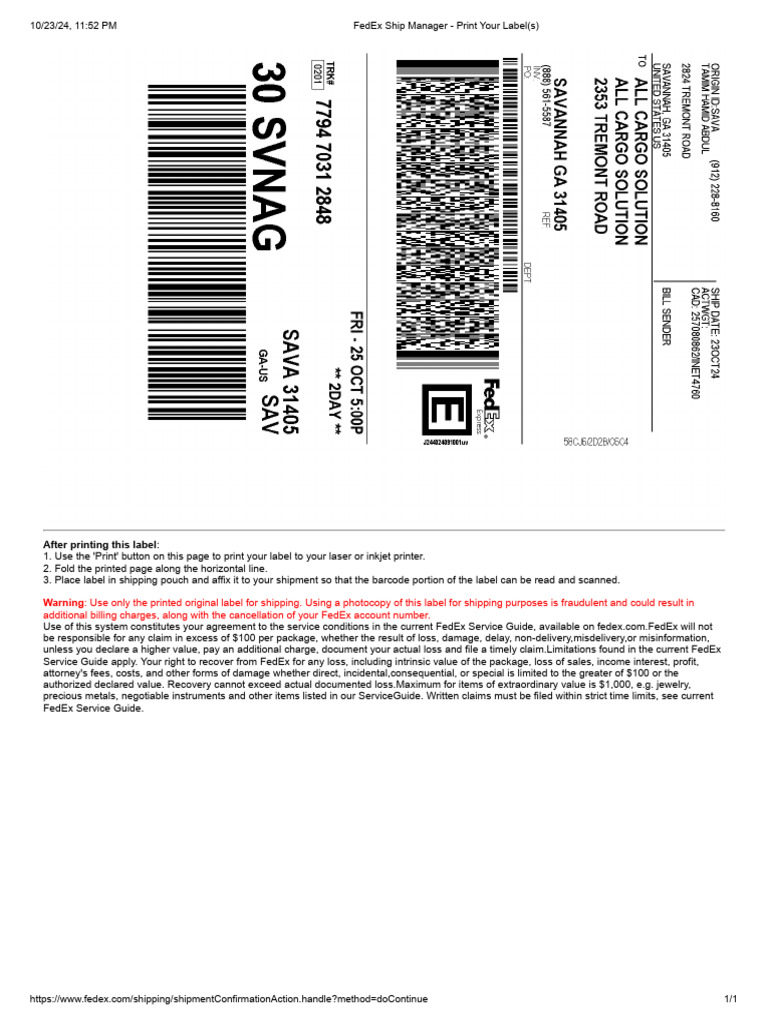 FedEx Shipping Label Instructions | PDF | Business | Law