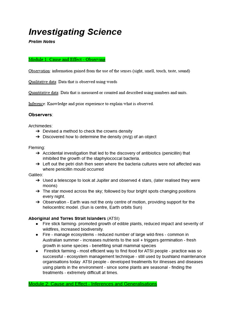 Detailed Notes Invesatigating Science Module 1-4-63facafaed4a1 2 | PDF ...