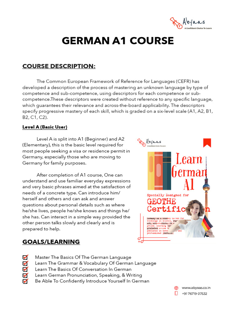 A1 German Language Course Overview | PDF | Verb | German Language