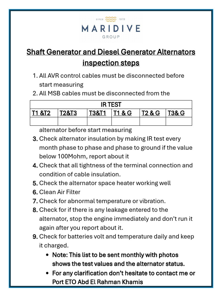 Shaft and Diesel Generator Inspection Guide | PDF