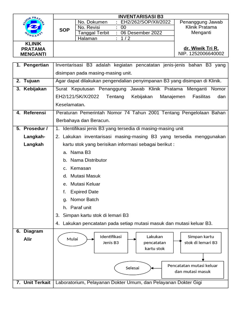 SOP Inventarisasi Bahan Berbahaya B3 | PDF