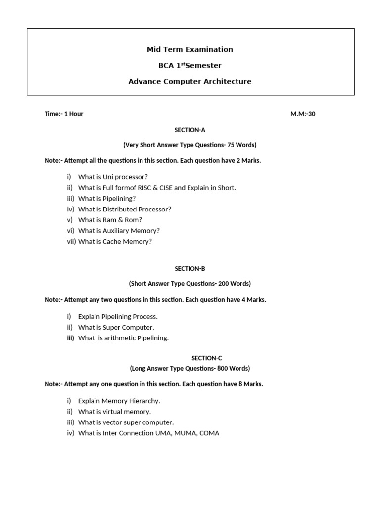 Mid Term Exam: Advance Computer Architecture | PDF | Computers