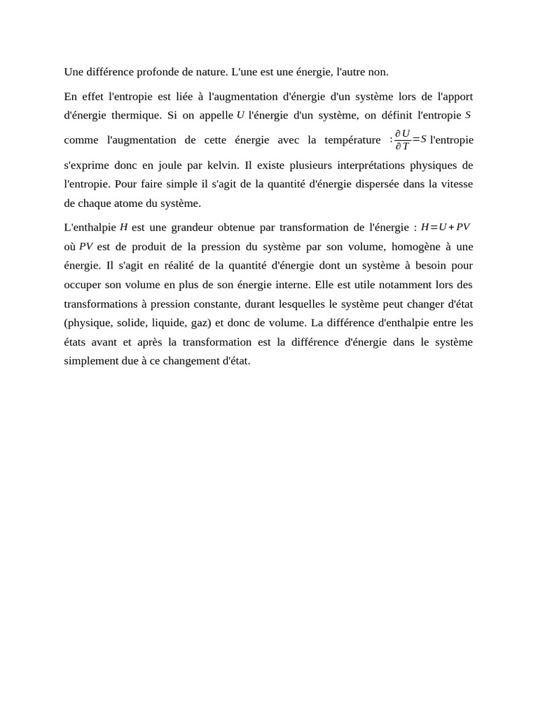 Différence entre enthalpie et entropie | PDF