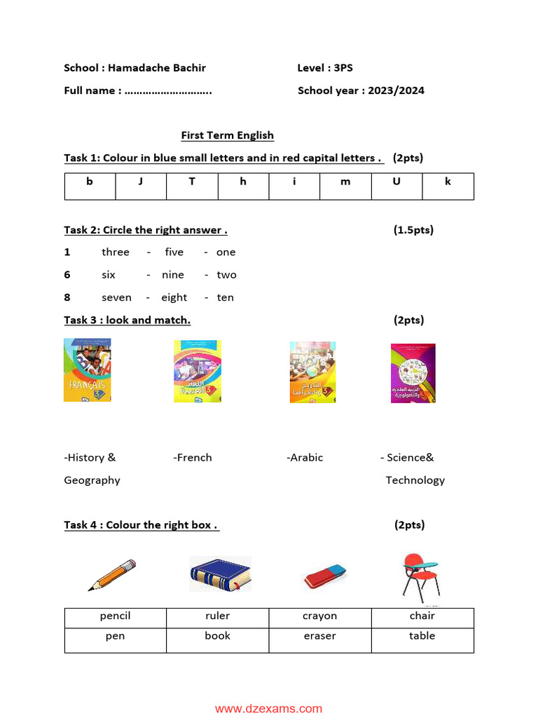 3AP English First Term Tasks | PDF | Writing Implements | Conservation ...