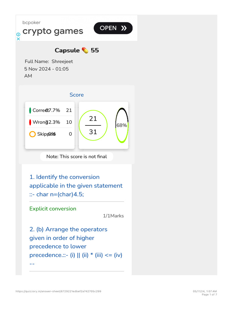 Java Concepts Quiz Results | PDF | Method (Computer Programming ...