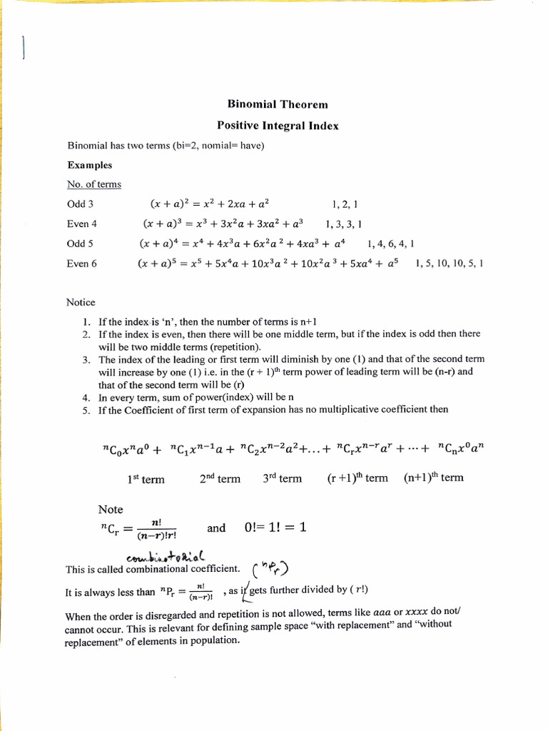 Binomial Theorem: Key Concepts & Examples | PDF | Logarithm | Numbers