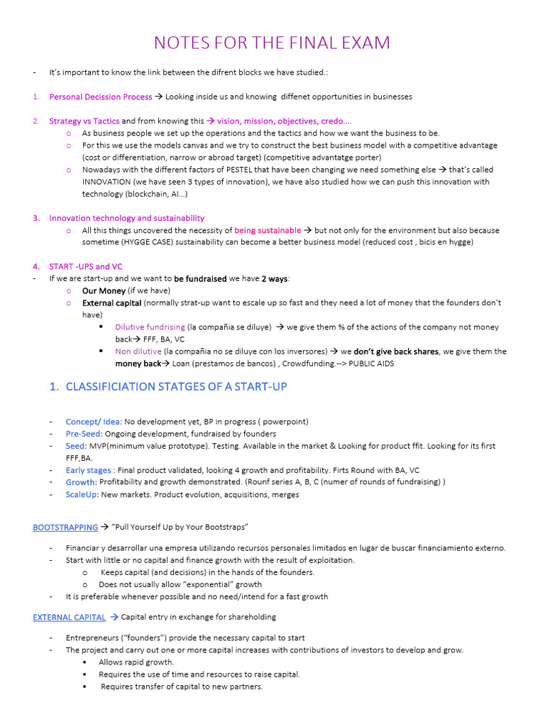 Notes For The Final Exam | PDF | Startup Company | Small Business ...