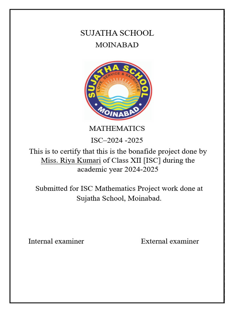 Class XII Maths Project Certificate | PDF