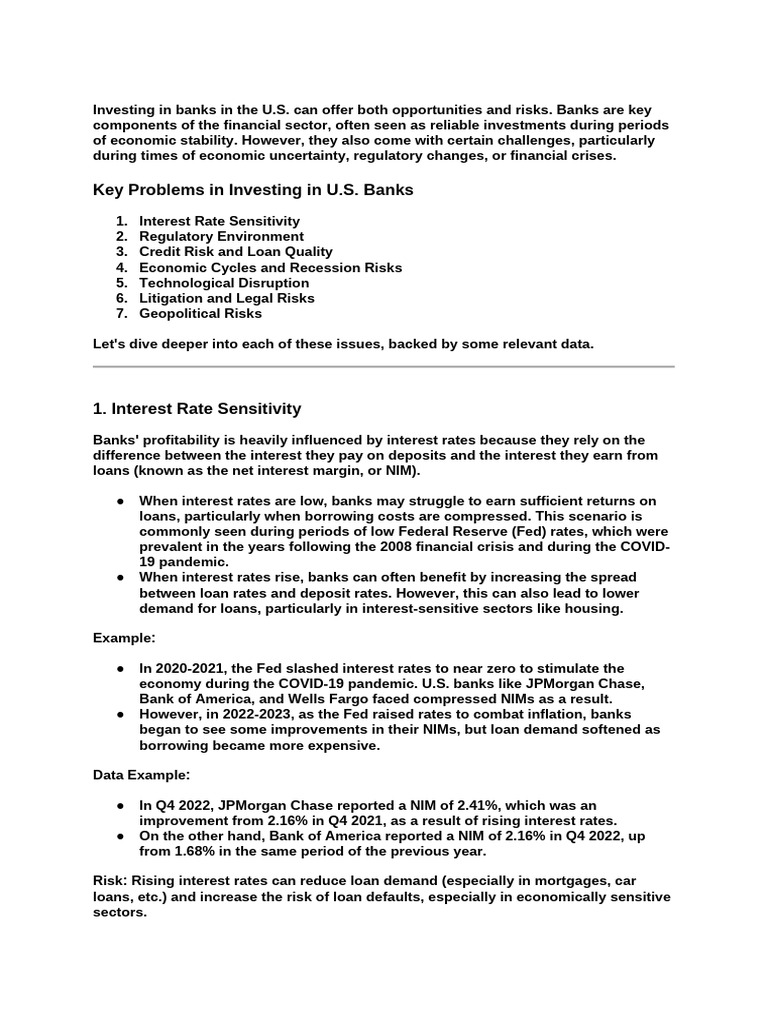 Risks of Investing in U.S. Banks | PDF | Banks | Interest