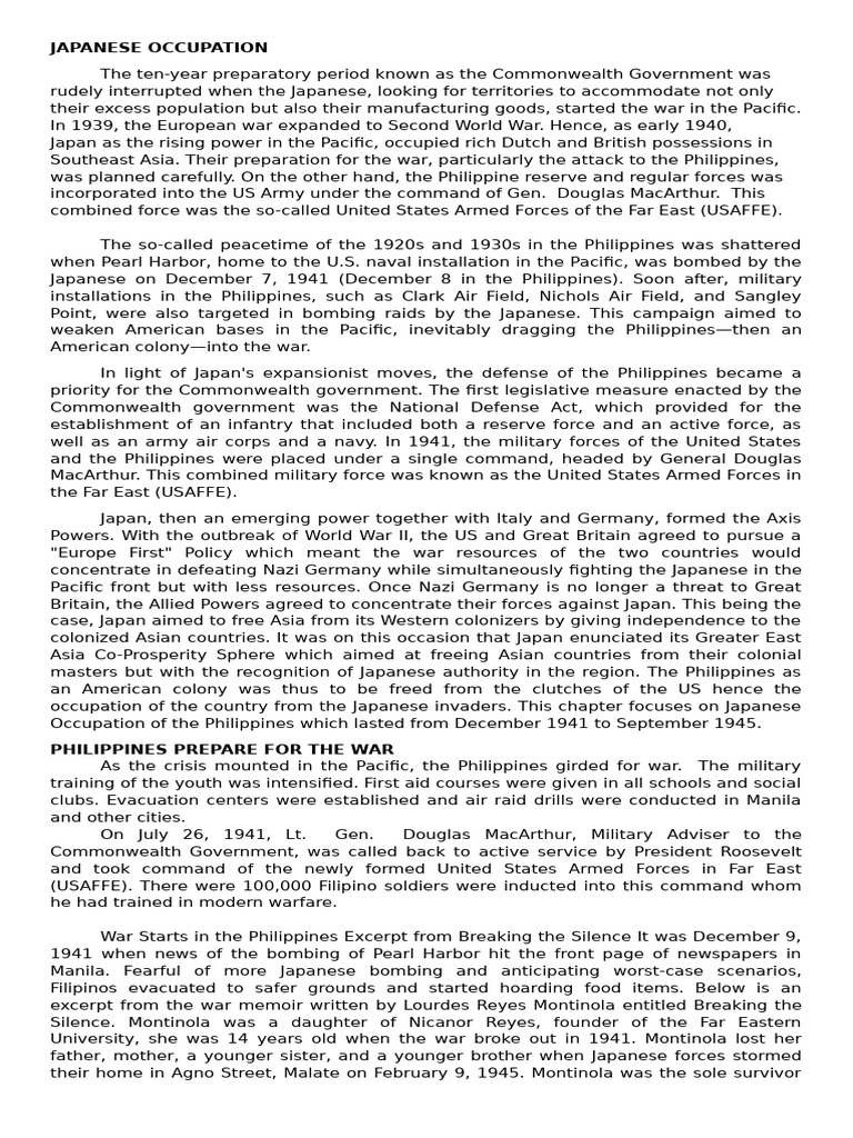 Japanese Occupation 1 | PDF | Corregidor | Douglas Mac Arthur