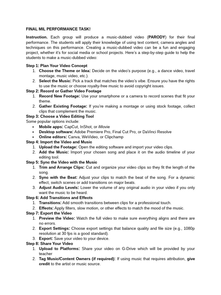 Final Mil Performance Task | PDF | Editing | Film And Video Technology