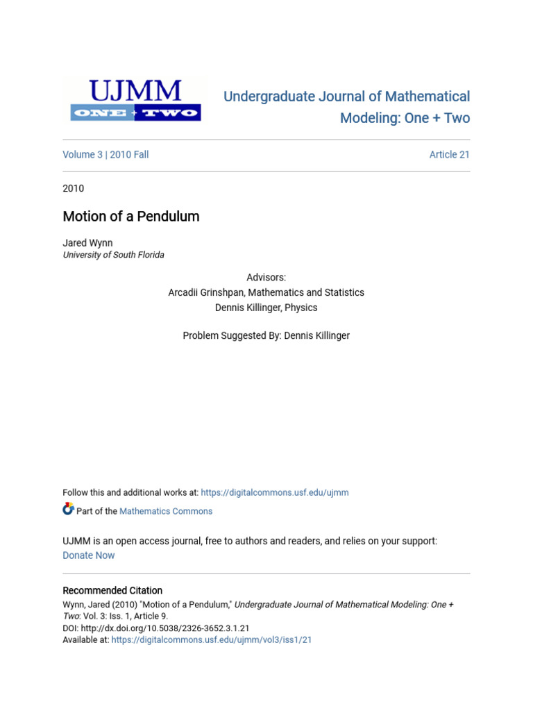 Motion of a Pendulum Analysis | PDF | Pendulum | Physical Quantities