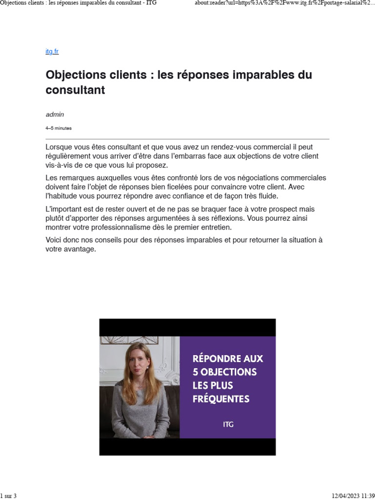 Répondre aux objections clients efficacement | PDF | Consultant