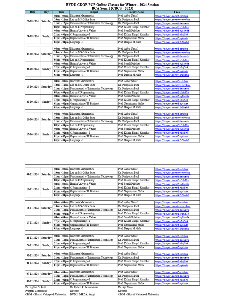 PCPCLassScheduleforBCAallSemster 422529 | PDF | Computing | Information ...