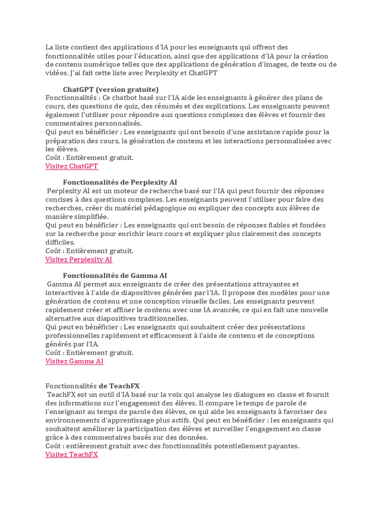 Outils IA gratuits pour enseignants | PDF | Intelligence artificielle ...