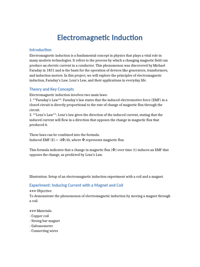 Electromagnetic Induction Project Pdf Electromagnetic Induction