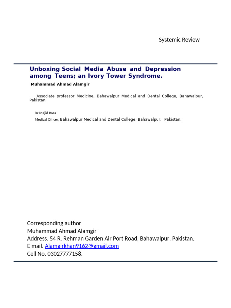 Social Media Abuse and Depression Among Teens | PDF | Dopamine | Mental ...