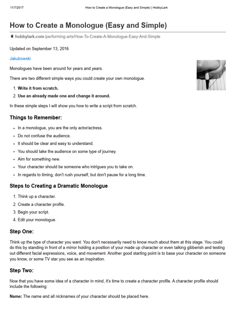 How To Create A Monologue (Easy and Simple) - HobbyLark | PDF | Monologue