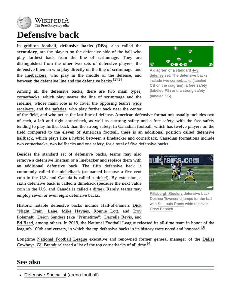 Defensive Back | PDF | National Football League Seasons | National ...