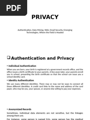 2. Authentication, Data Mining and Other Topics