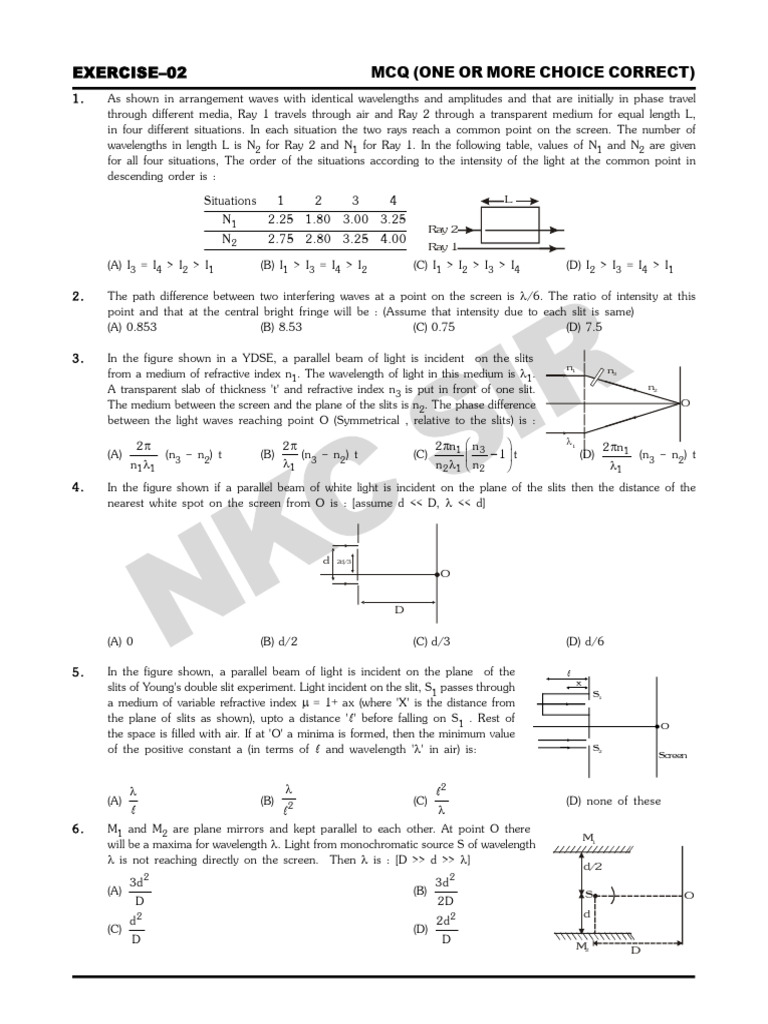 WaveOpticsExercise 2 | PDF | Wavelength | Diffraction