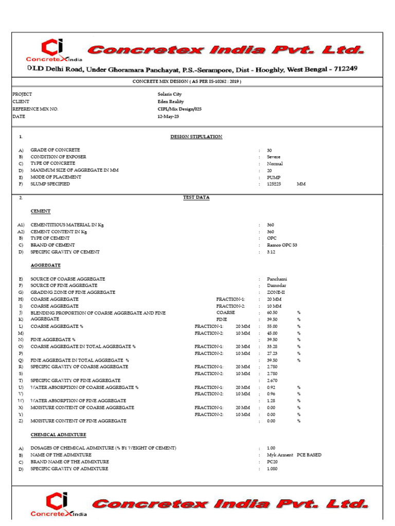 M30 Concrete Mix Design Details | PDF | Concrete | Construction Aggregate