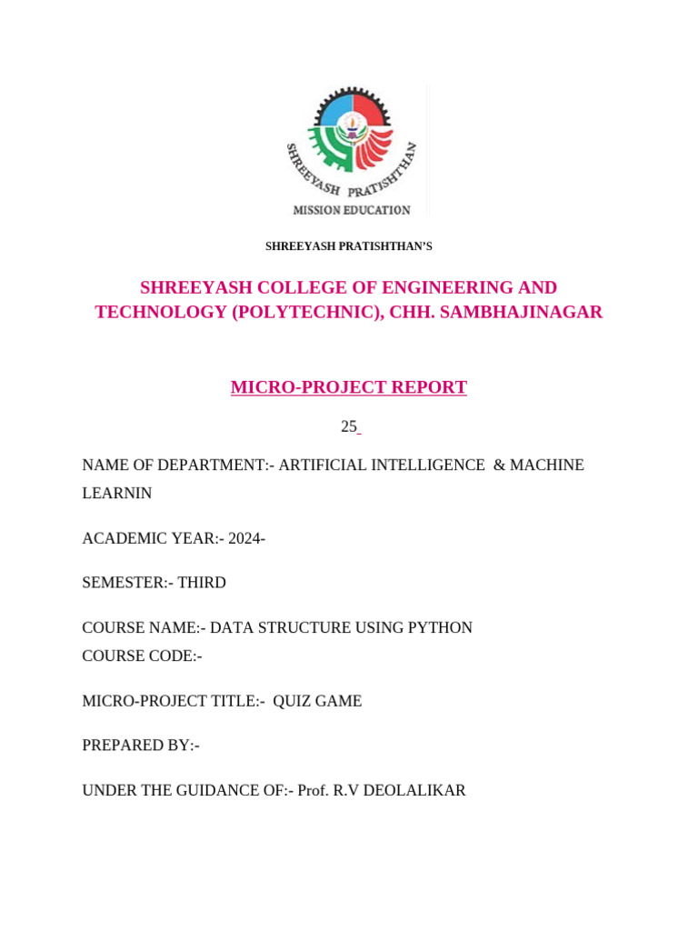 Python Quiz Game Micro-Project Report | PDF | Computer Programming ...