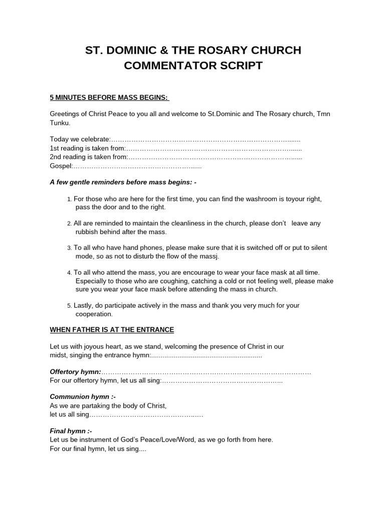 St. Dominic Church Mass Script | PDF
