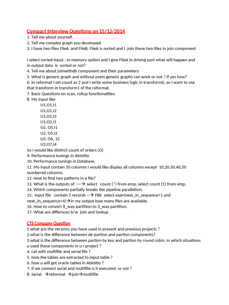 Ab Initio Interview Questions Compilation | PDF | Computer File | Databases