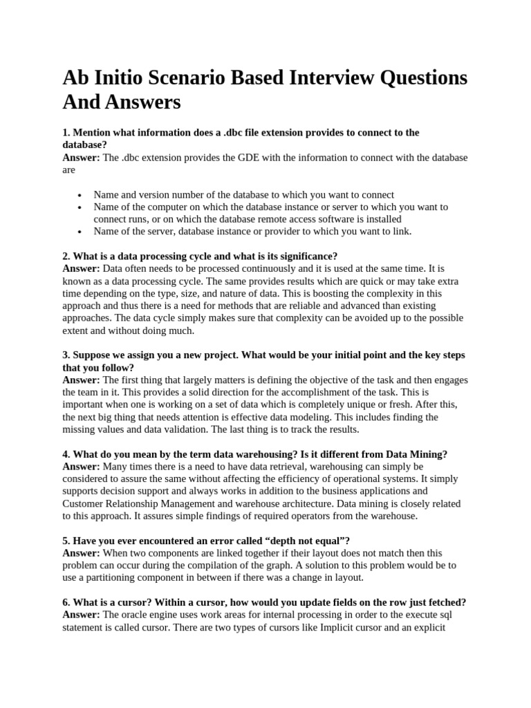 Ab Initio Scenario Based Interview Questions and Answers | PDF ...