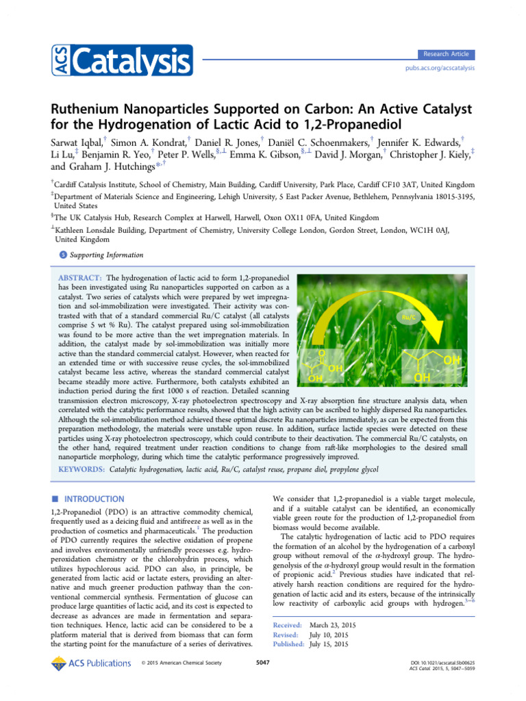 2015 - Ruthenium Nanoparticles Supported On Carbon | PDF | Catalysis ...