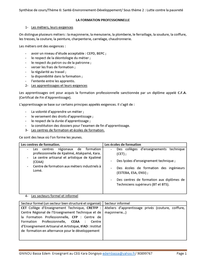 Exigences de la formation professionnelle | PDF | Enseignement ...