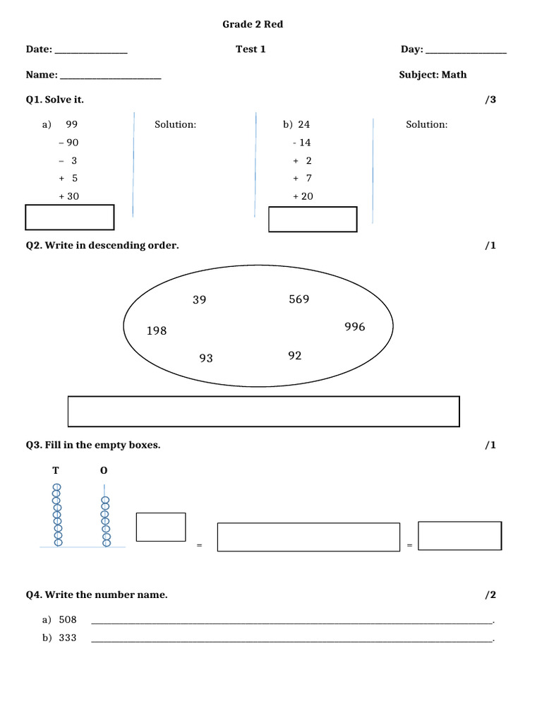 Grade 2 Math Test: Red Edition | PDF