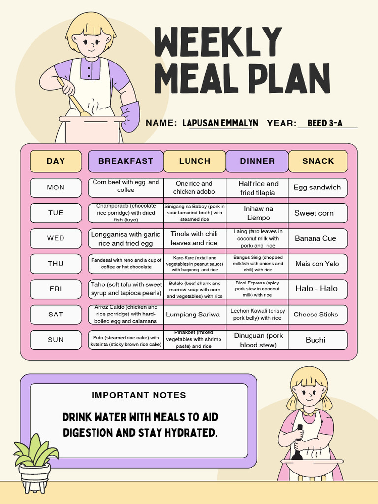 Weekly Filipino Meal Plan Guide | PDF | Food And Drink Preparation ...